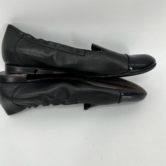 AGL Cap Toe Loafer Women EU 37.5 US 7.5 Black Leather Patent Ballet Flat Italy - Picture 5 of 9